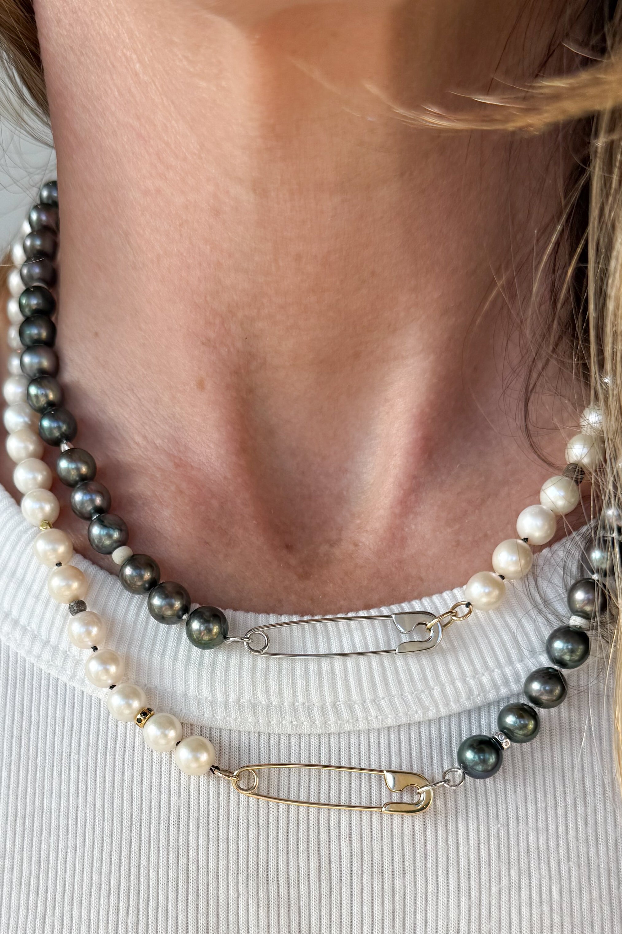 Freshwater Pearl & Safety Pin Necklace