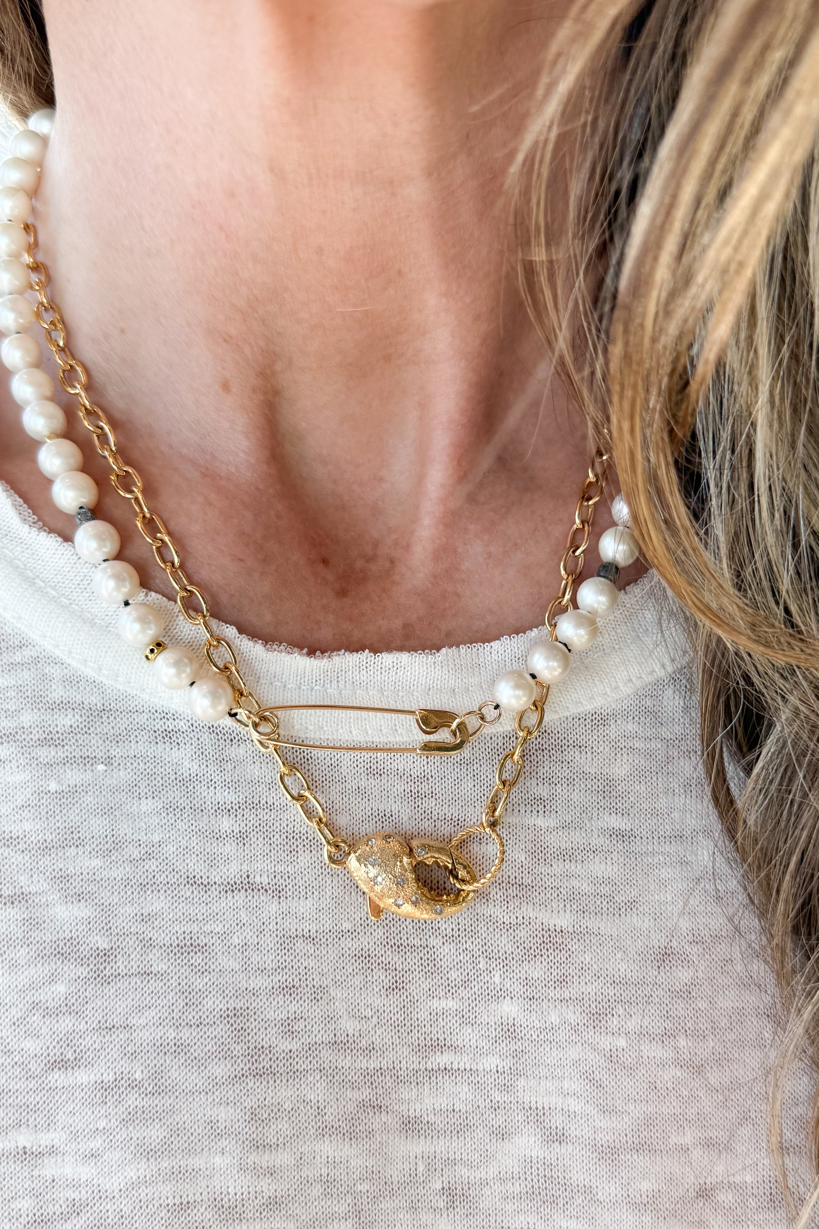 Freshwater Pearl & Safety Pin Necklace