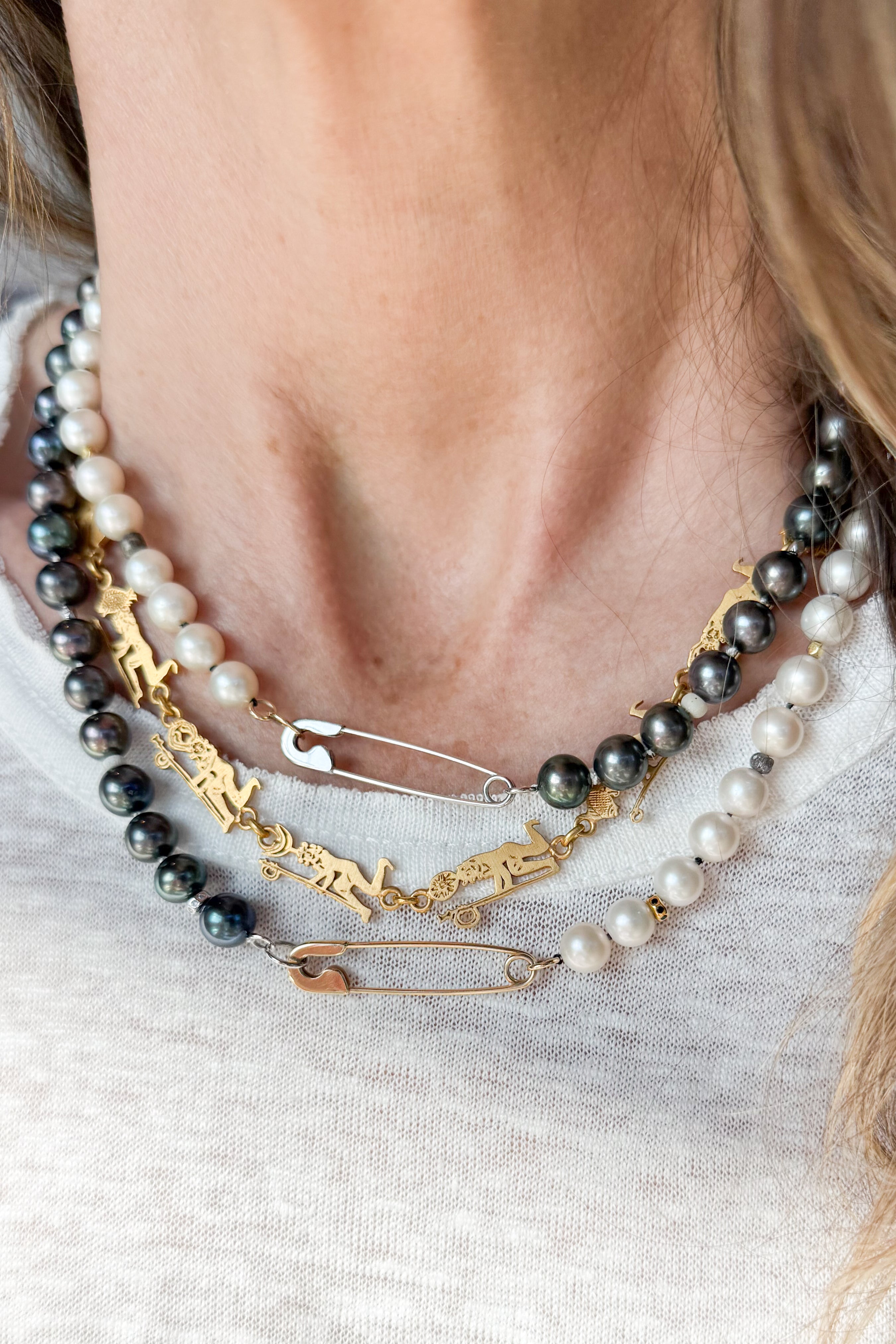 Freshwater Pearl & Safety Pin Necklace