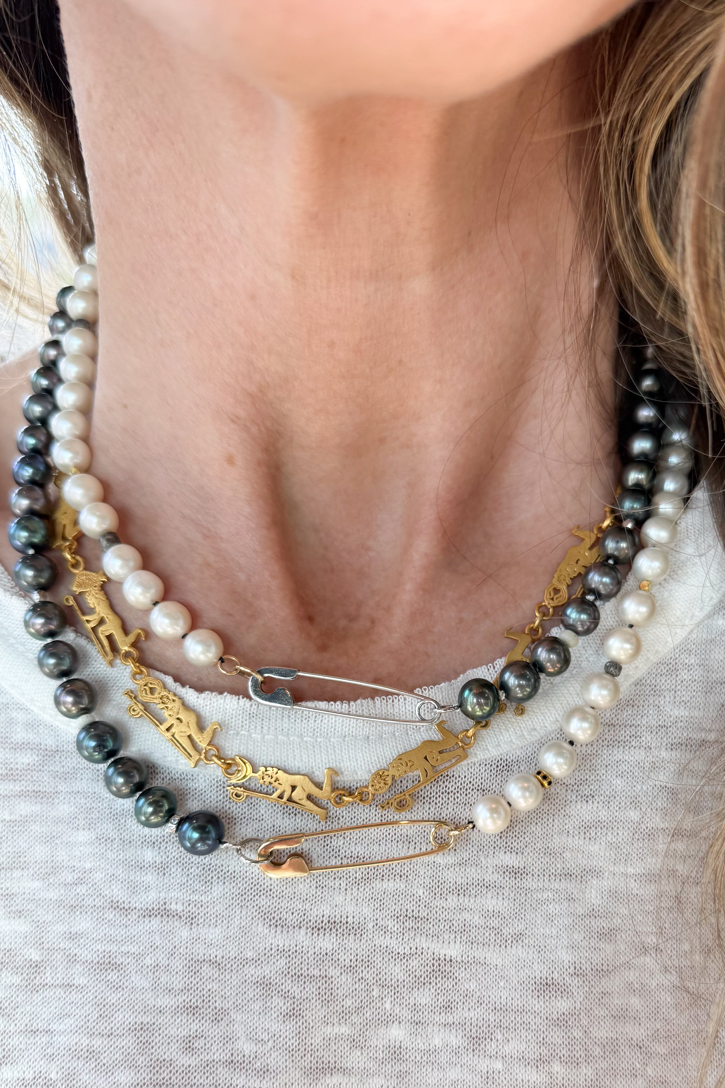 Freshwater Pearl & Safety Pin Necklace