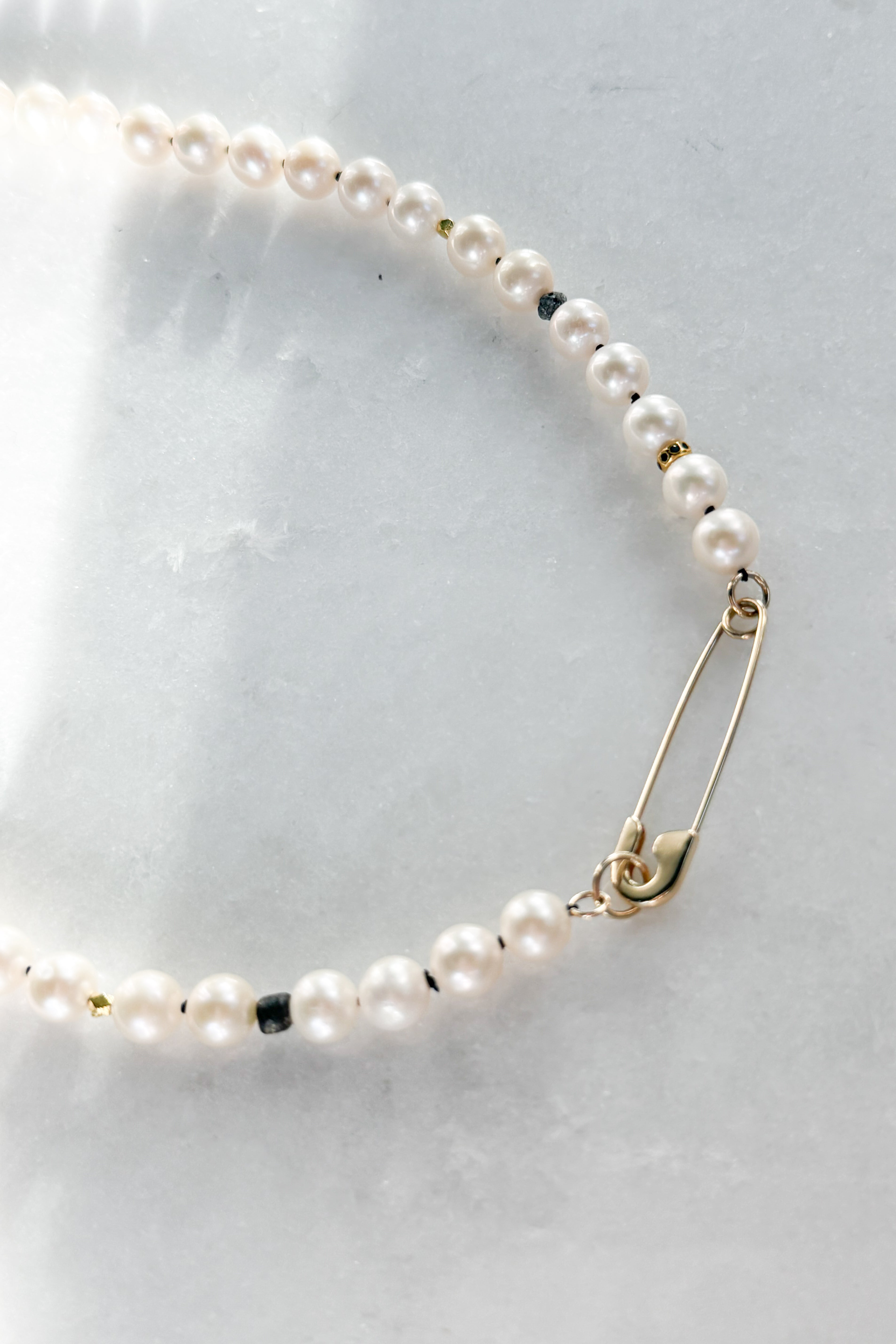 Freshwater Pearl & Safety Pin Necklace