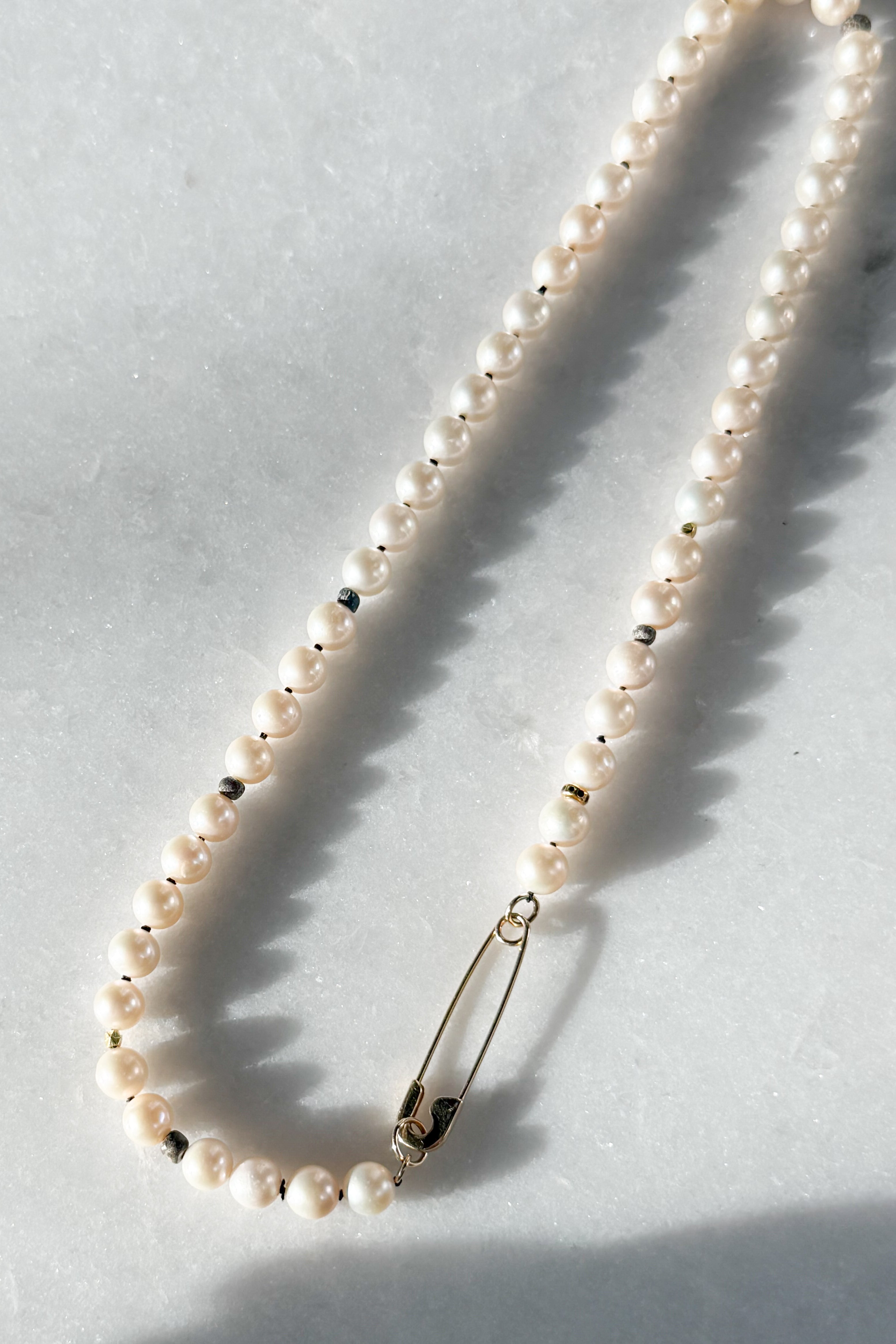 Freshwater Pearl & Safety Pin Necklace