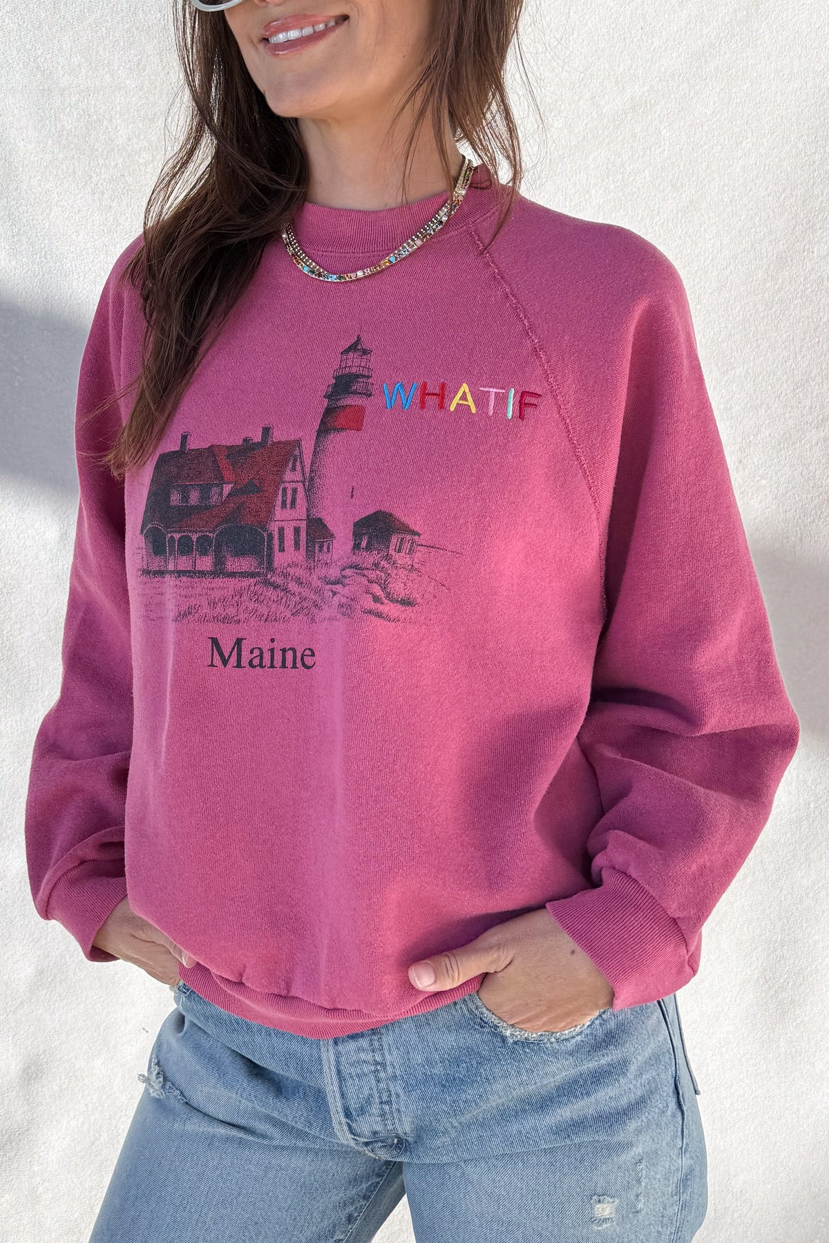 Tourist What If "Maine" Sweatshirt - Raspberry S