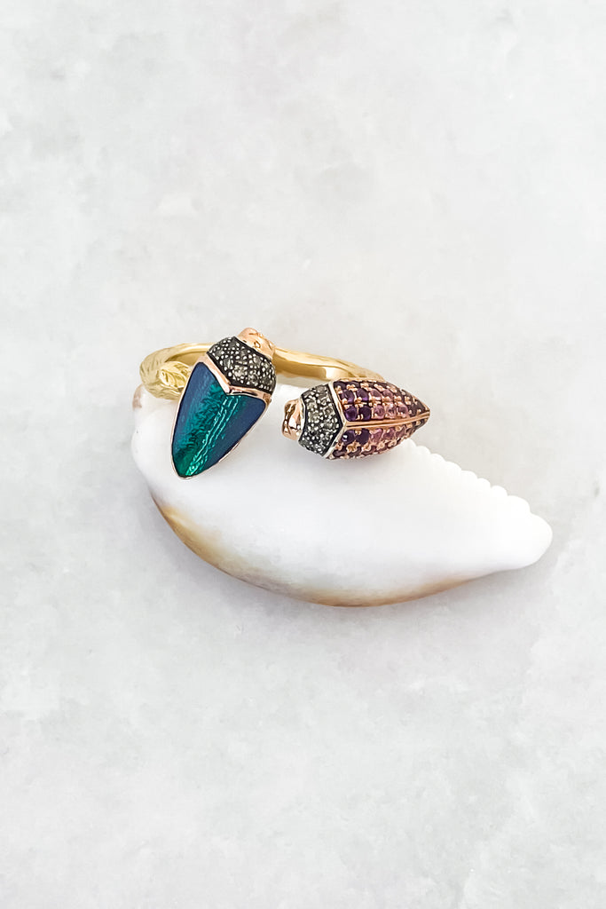 Italian Green Enamel Scarab Ring in 18kt Gold Over Sterling | Ross-Simons