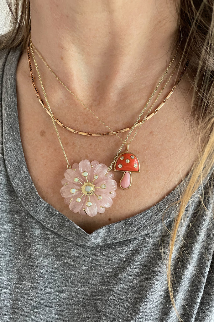 Coral & Pink Opal Mini Mushroom Necklace