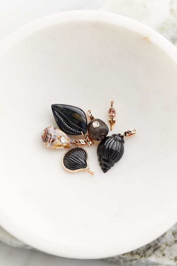 Petite Gold Shark Tooth with Garnet Charm
