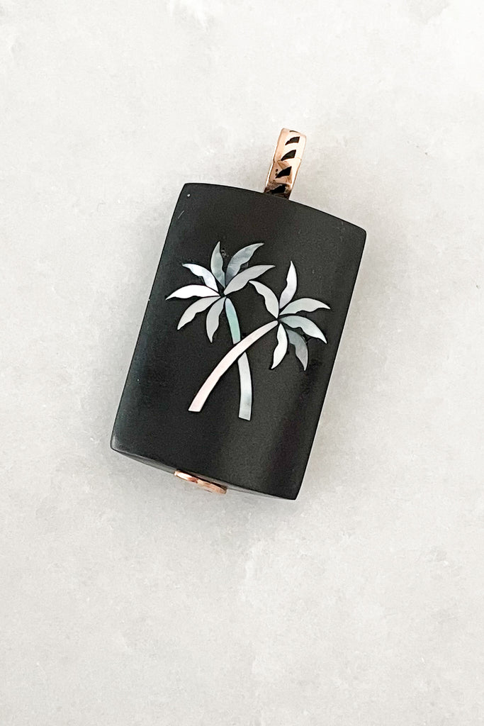 Black Jade with Mother Pearl Palm Inlay Charm