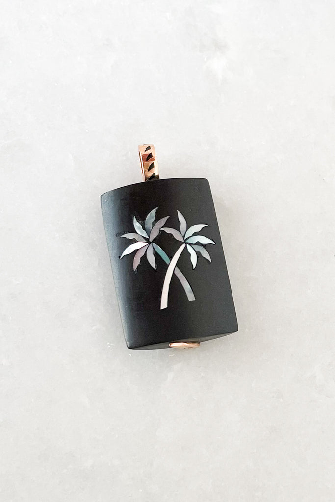 Black Jade with Mother Pearl Palm Inlay Charm