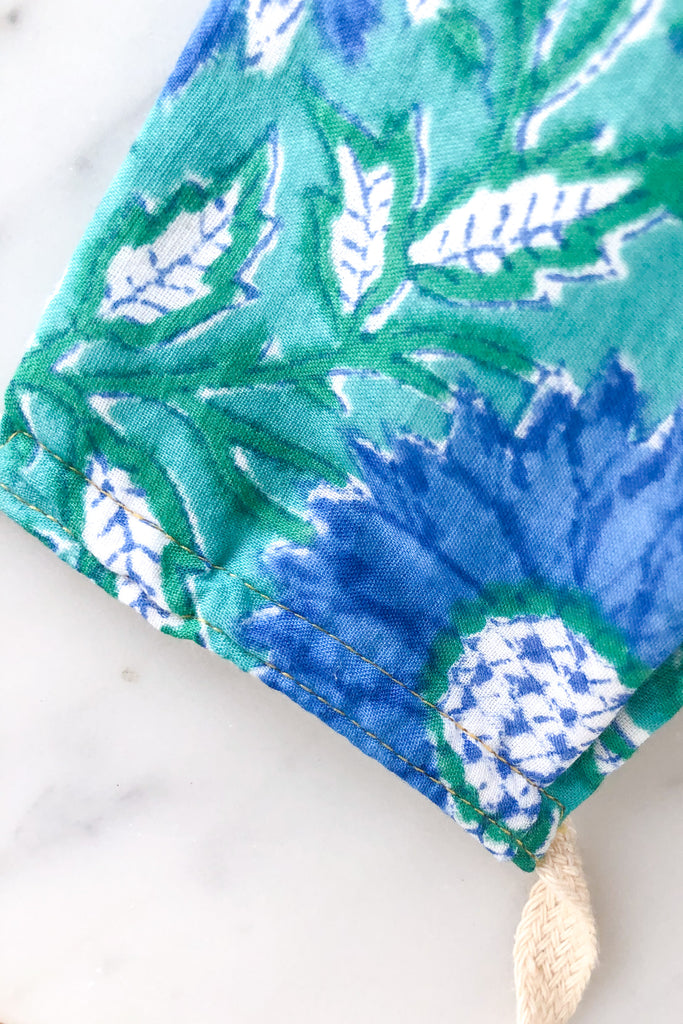 Blue Green Floral 100% Soft Cotton Face Mask