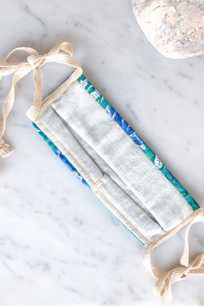 Blue Green Floral 100% Soft Cotton Face Mask
