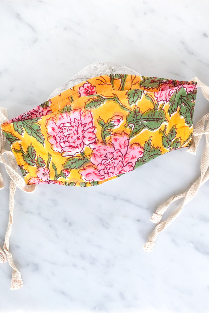 Yellow Floral Cotton Face Mask