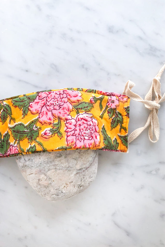 Yellow Floral Cotton Face Mask