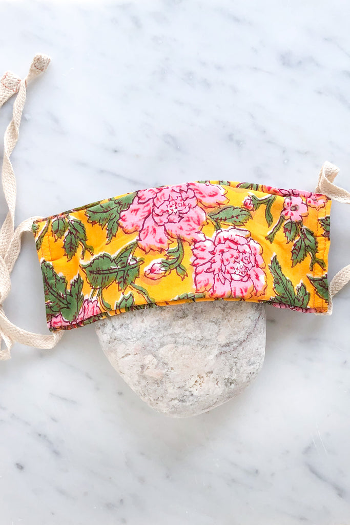Yellow Floral Cotton Face Mask