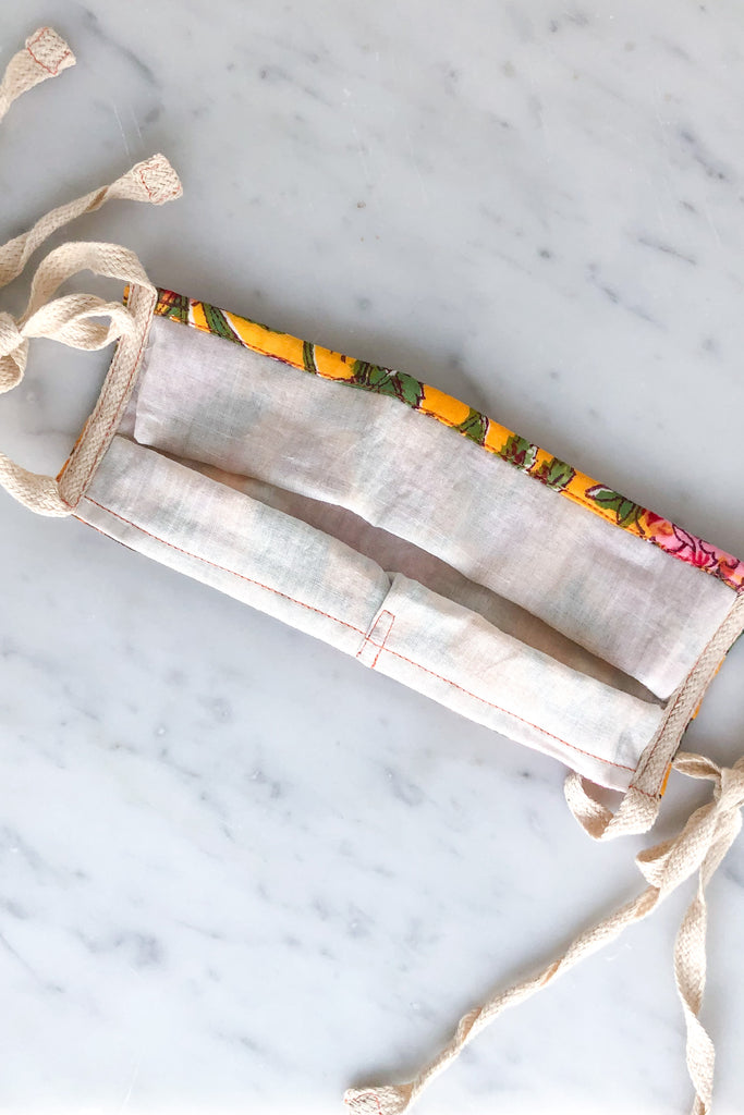 Yellow Floral Cotton Face Mask