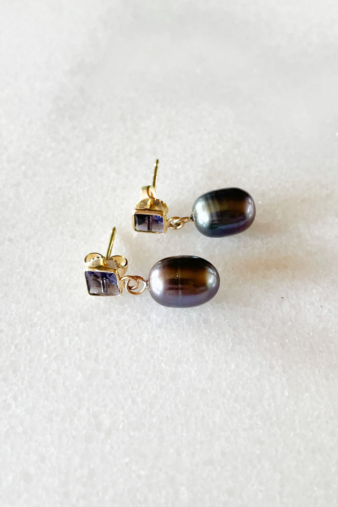 Iolite & Black Pearl Disco Earrings