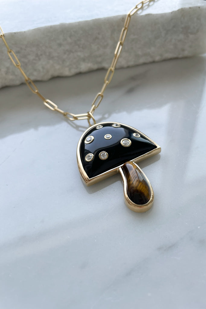 Black Obsidian Pendant Necklace - Mushroom New Orleans