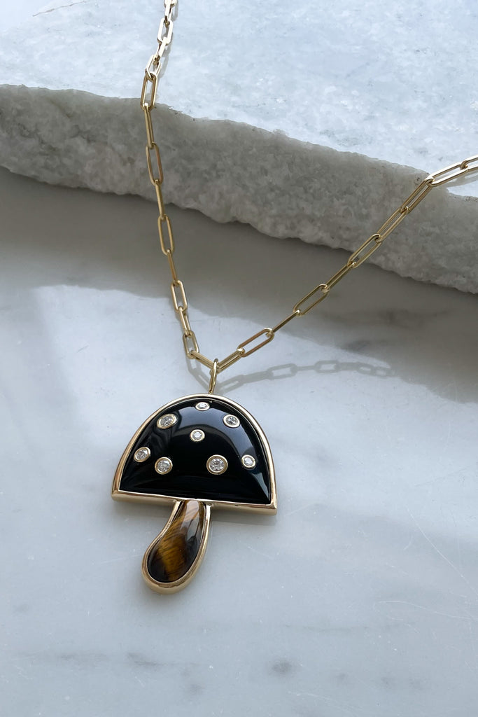 Onyx & Diamond Magic Mushroom Necklace