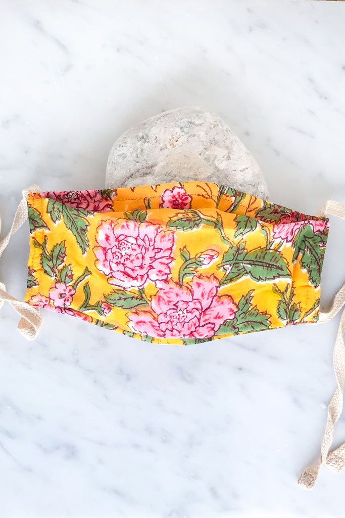 Yellow Floral Cotton Face Mask