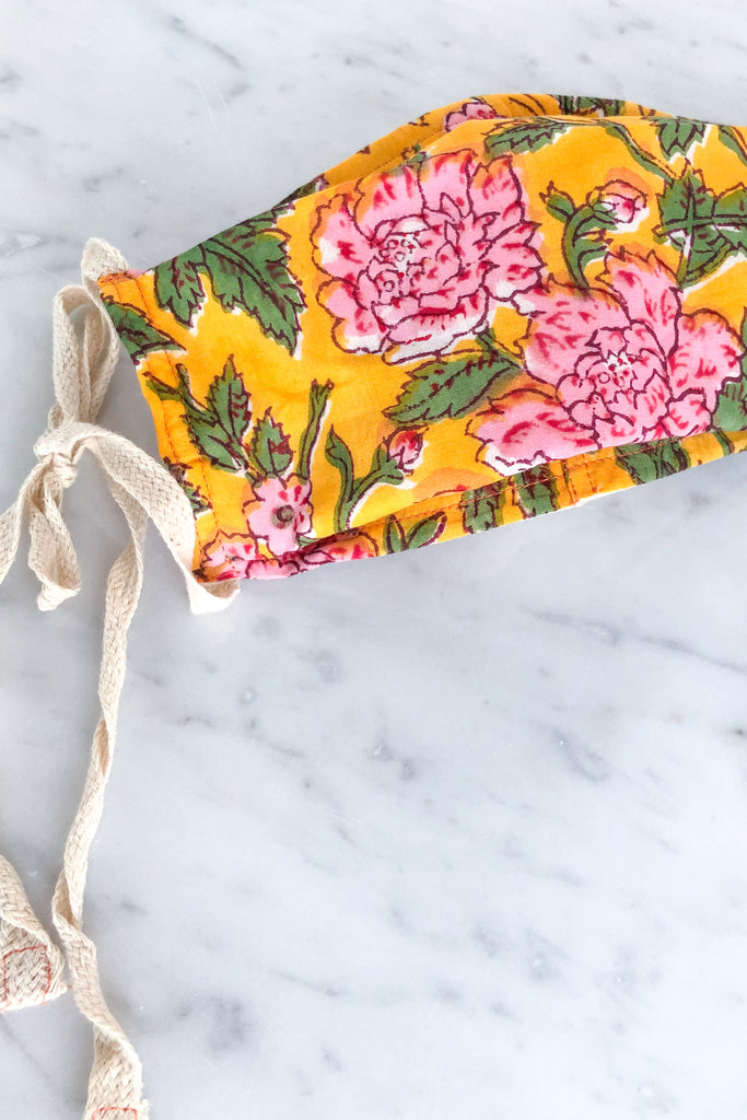 Yellow Floral Cotton Face Mask